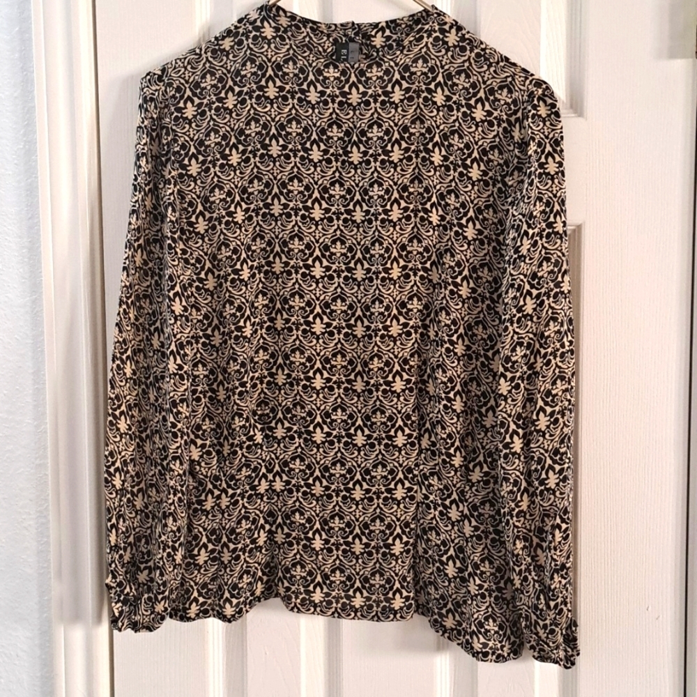 Ellen Tracy Linda Allard Black And Cream 100 Percent Silk  Blouse Vtg Sz 2